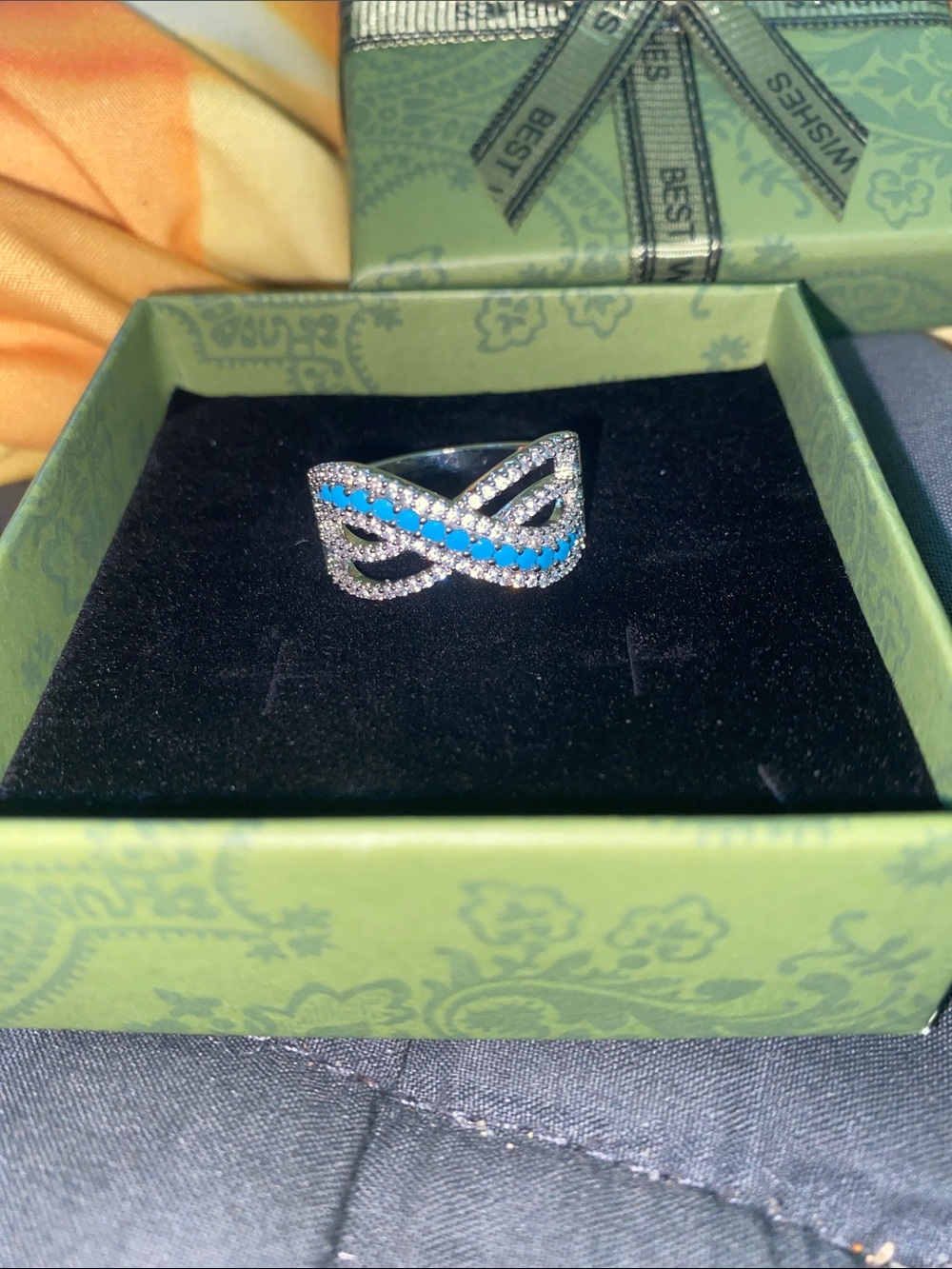 Sterling Silver Blue & Clear Crisscross Ring